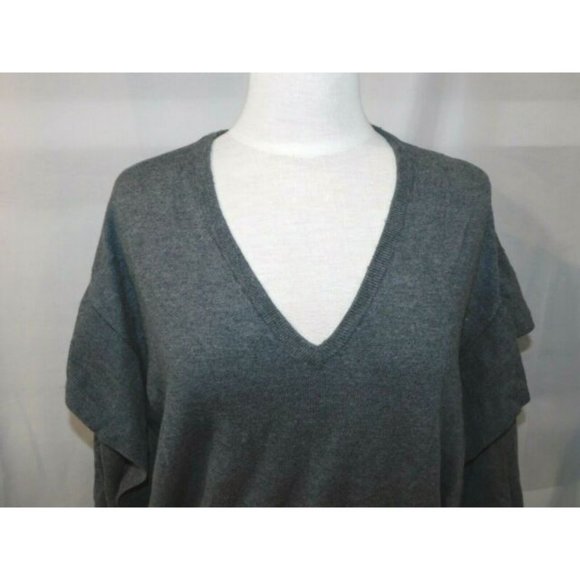 Zara Womens M Oversized Gray Flounce Ruffle Detail Sweater V Neck - Picture 4 of 7